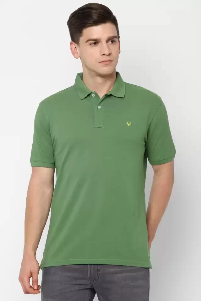 Solid Men Polo Neck Green T-Shirt